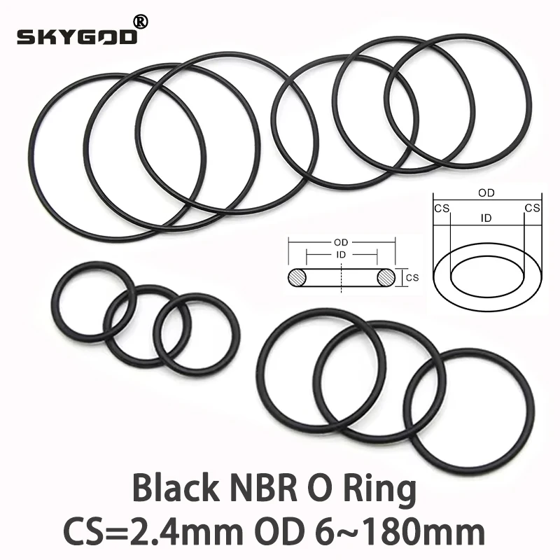 

NBR O-ring thickness CS2.4mm OD6/7/8~180mm Black Nitrile Butadiene Rubber Oil High Temperature Resistant Sealing Gasket 10/50Pcs