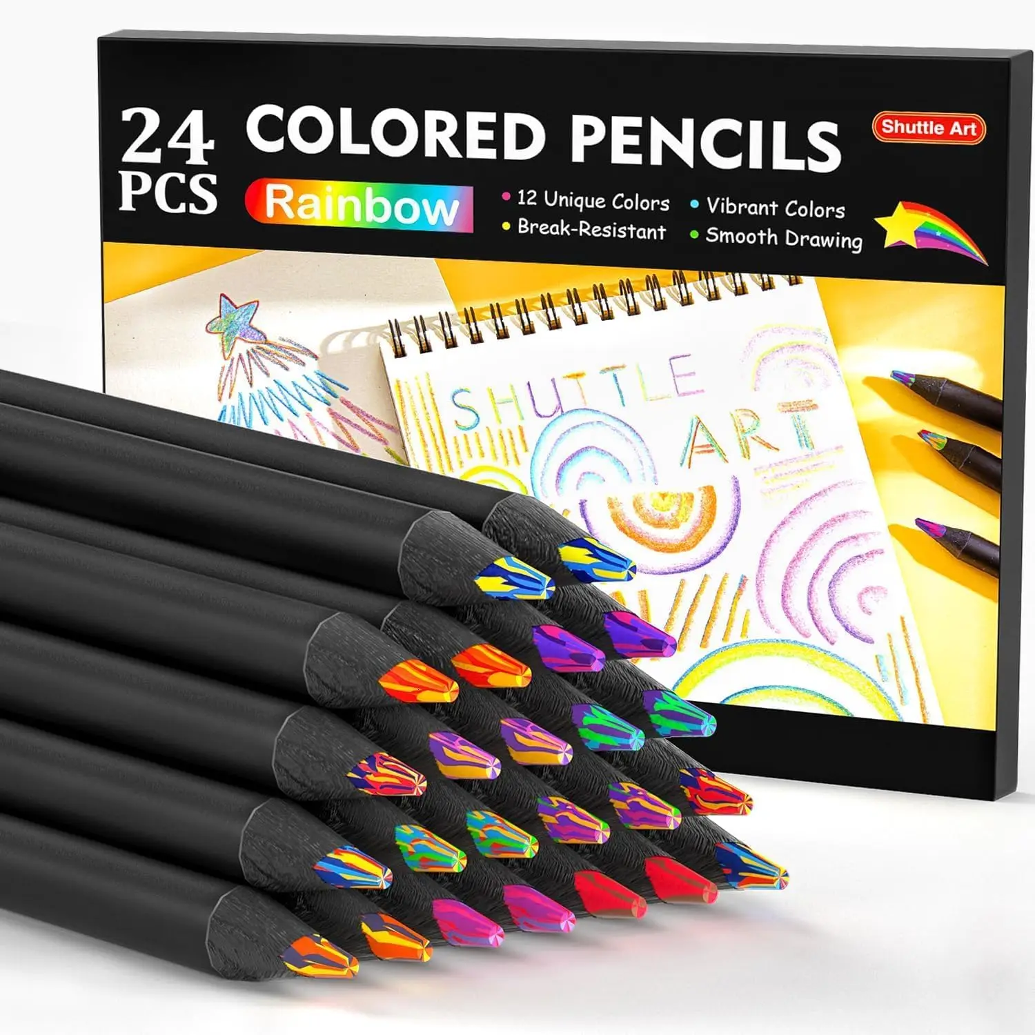 

24 Rainbow Pencils, 12 Colors, 2 Each, Pre-sharpened for Coloring & Drawing