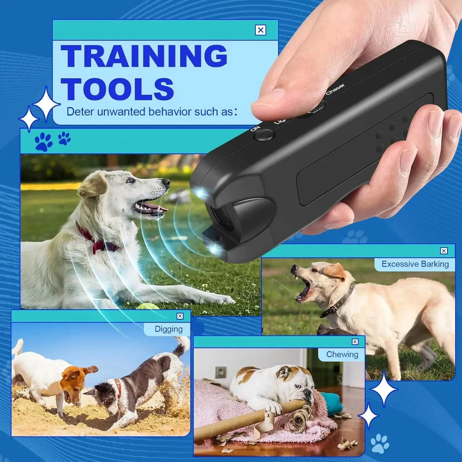 Dog Ultrasonic Repeller Pet Training Device Outdoor Deterrent Chaser Portable Anti-barking Device with LED to Repel Cats & Dogs view 3