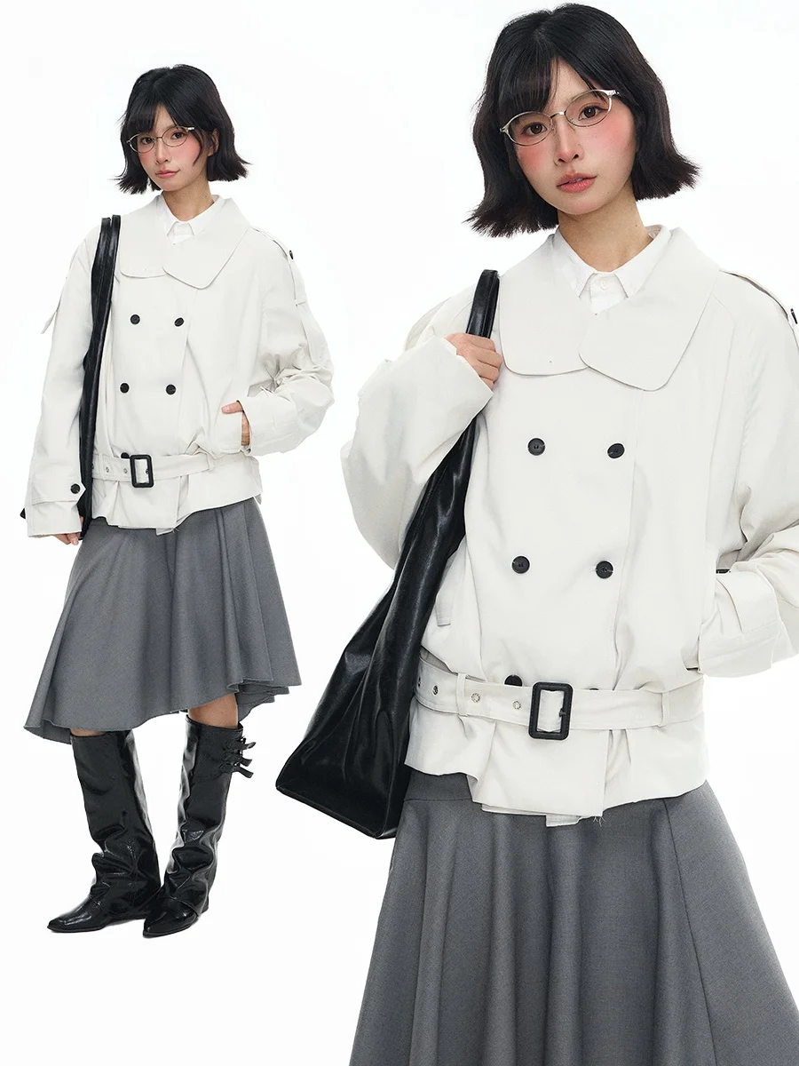 

Sanowers Korean Sle Loose Fit ort Coat Women's Double Breasted Stand Collar Jaet Ele Spring Autumn Outerwear