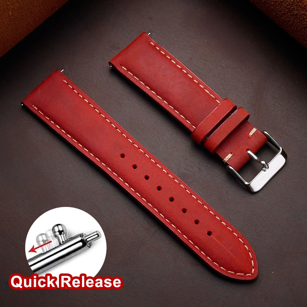 Vintage Dark Brown Cowhide Watch Strap, Quick Release