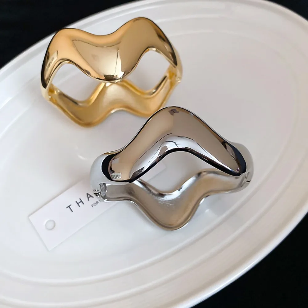 Irregular Wave Shape Alloy Wide Open Bangle Europe American Style Gold Silver Color Alloy Cuff Bangles Minority Design