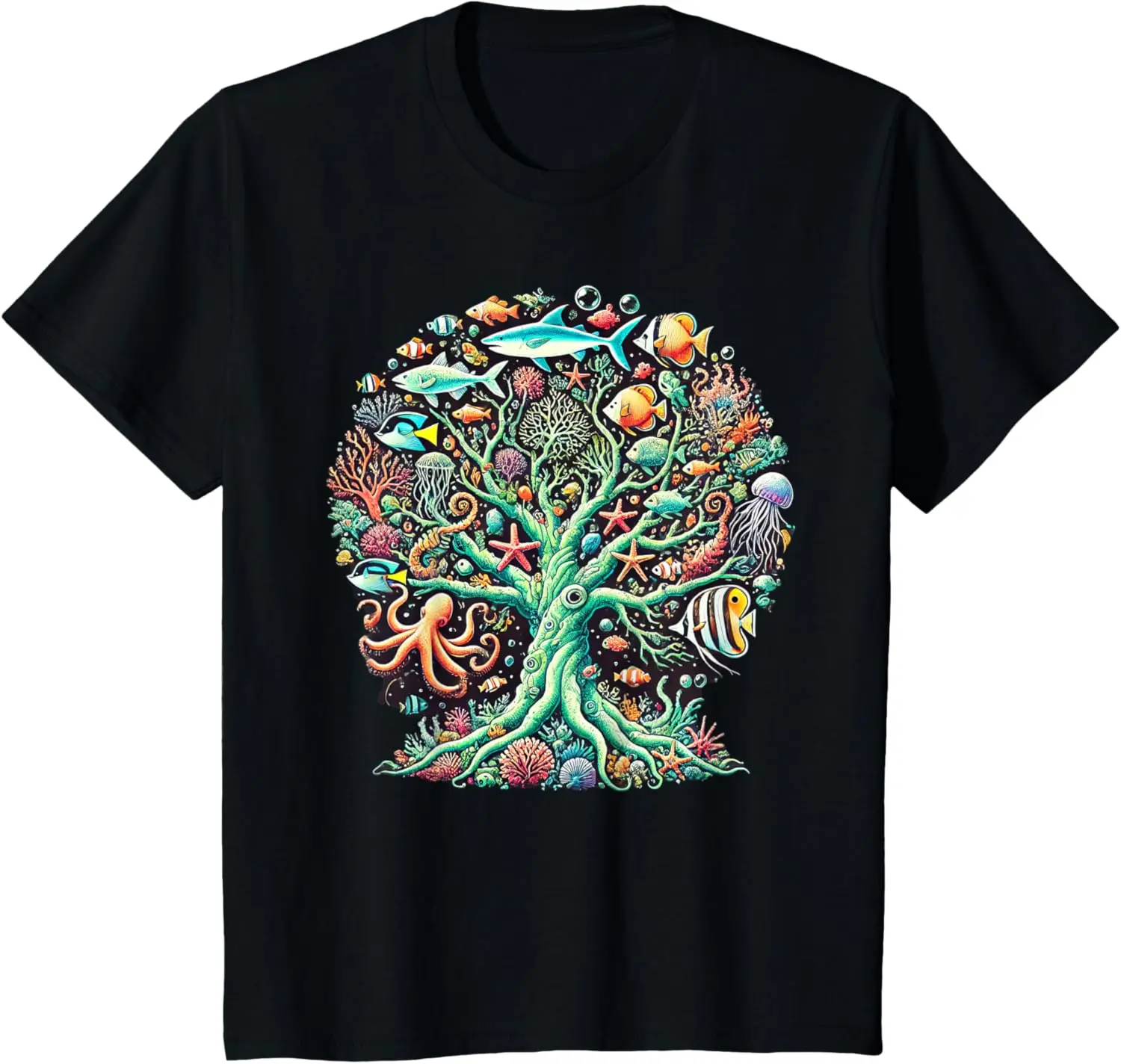 Marine Life Coral Reef Tree Ocean Nature T-Shirt Unisex Children’s Wear Cotton Casual Kid Graphic T Shirts Camiseta