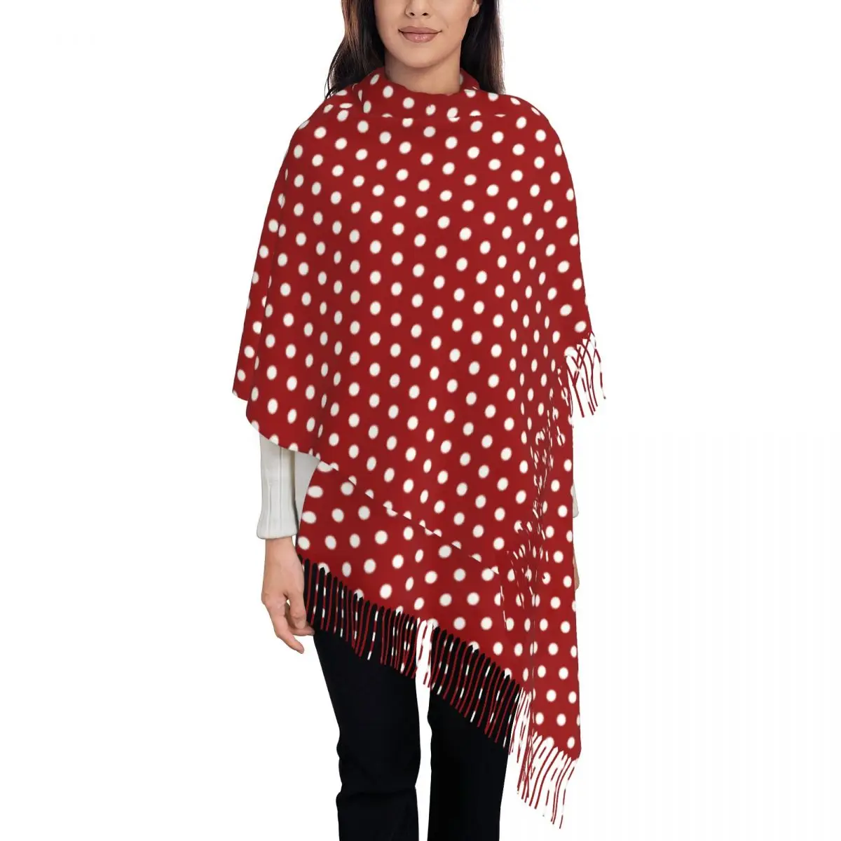 Warm Soft Scarf Winter White Polka Dot Shawls Wrpas Dark Red Design Bandana Men Women y2k Cool Headwear Scarves