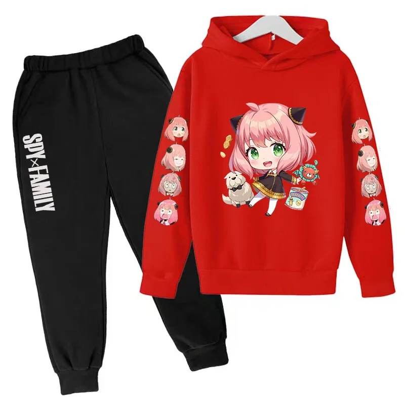 Felpa con cappuccio per bambini autunno top/pantaloni 2p anime kawaii spy X famiglia Anya falso affascinante cappotto con stampa Ragazzi Ragazze Sport jogging party set casual