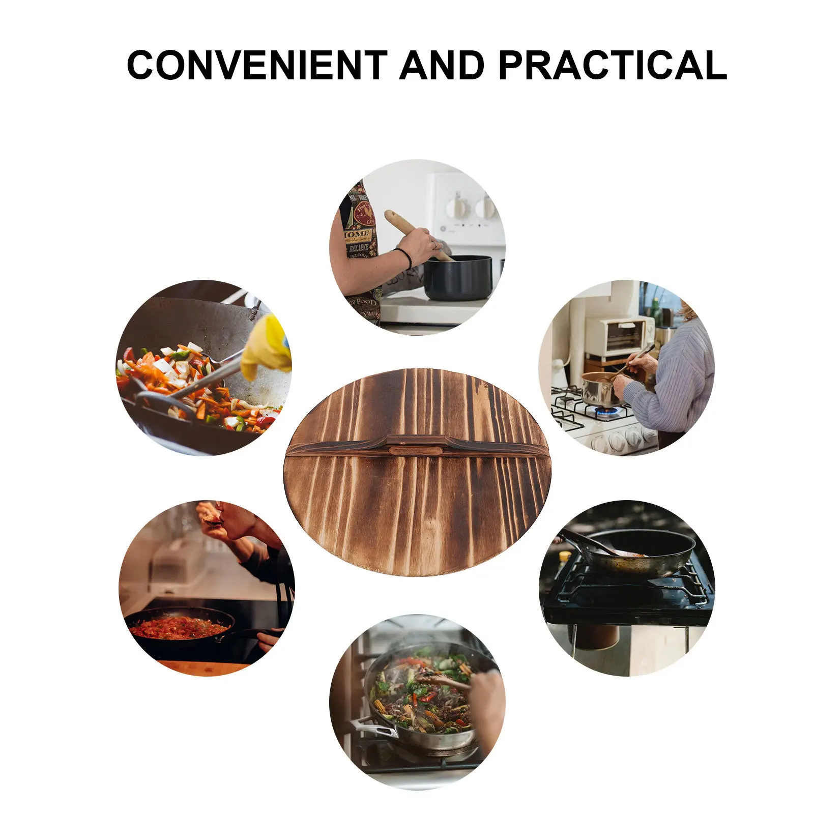 1 قطعة غطاء وعاء الخشب المتفحمة أداة المطبخ المنزلية الطبخ مقاوم للماء غطاء مقلاة خشبية الربط غطاء قدر المطبخ