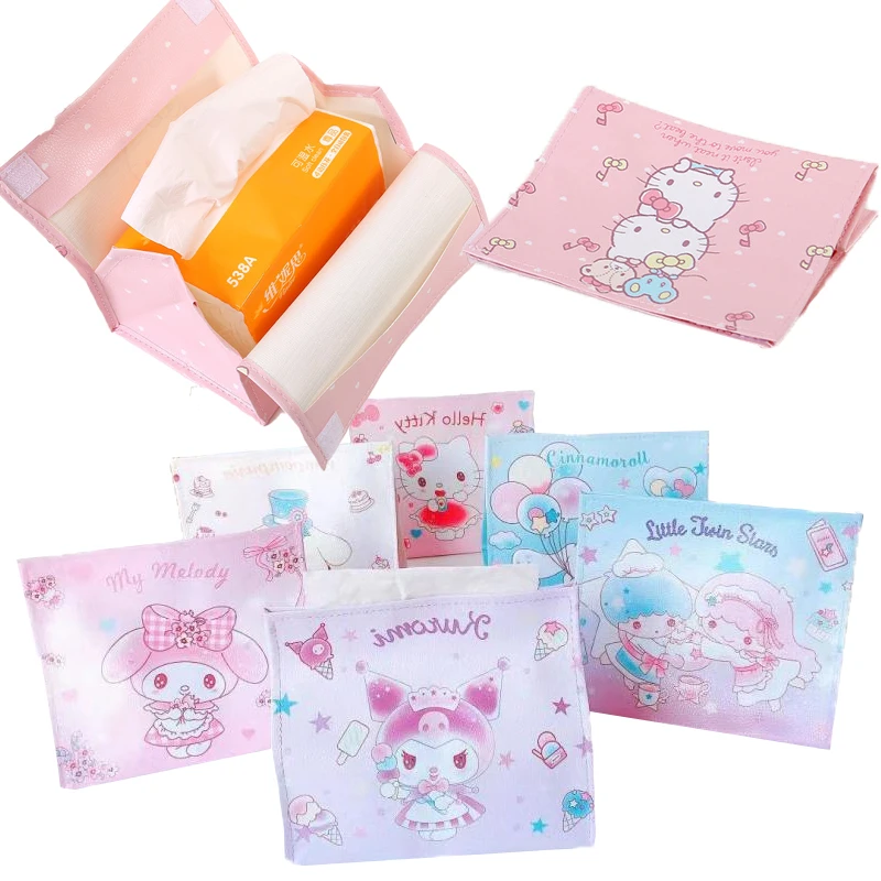 

18 см Sanrios Mymelody Kuromi Cinnamorol Kitty мультяшное домашнее автомобильное бумажное полотенце, чехол для выдвижного ящика, настольное бумажное полотенце