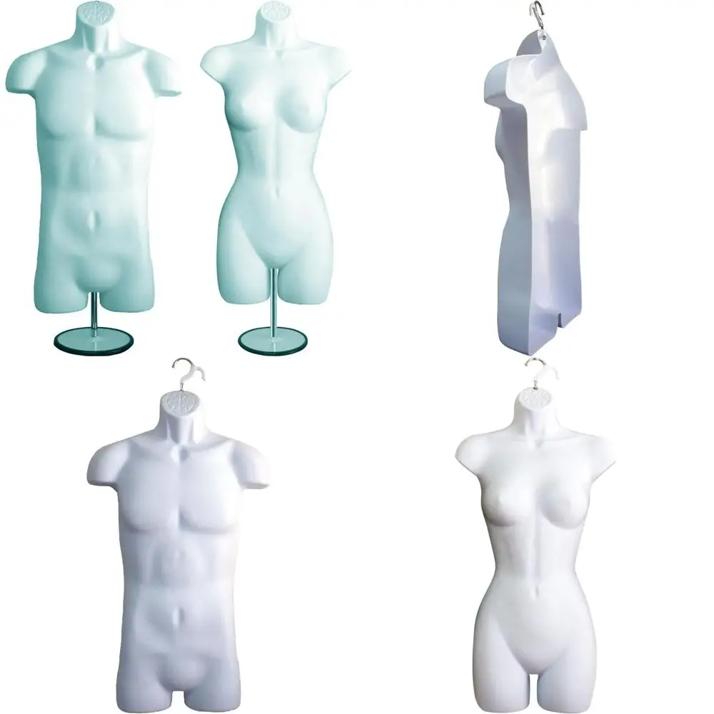 

White Male and Female Dress Forms Mannequin Set with Hip Long Hollow Back Body Torso and Metal Stand for Hanging