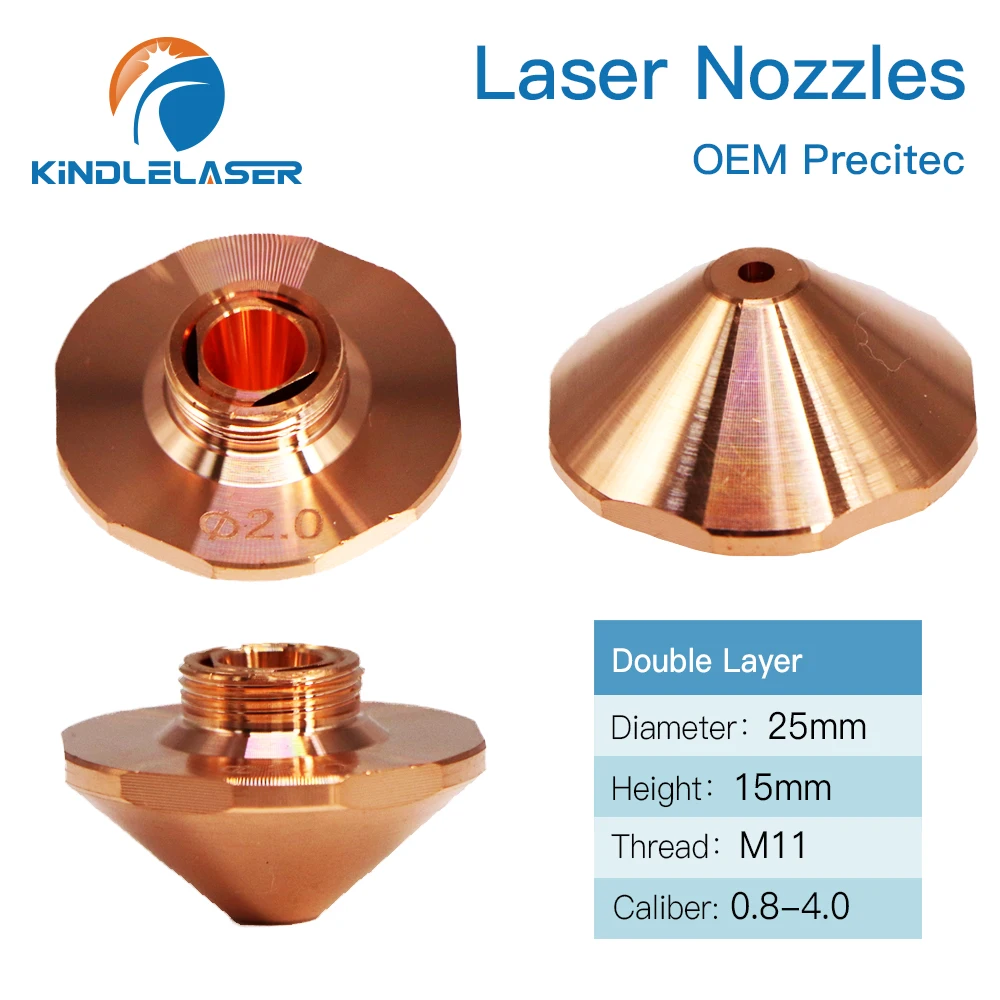 KINDLELASER Laser Nozzles Single & Double Layers Dia.25mm H15 Caliber 0.8 - 4.0mm For Empower OEM Precitec Fiber Cutting Head