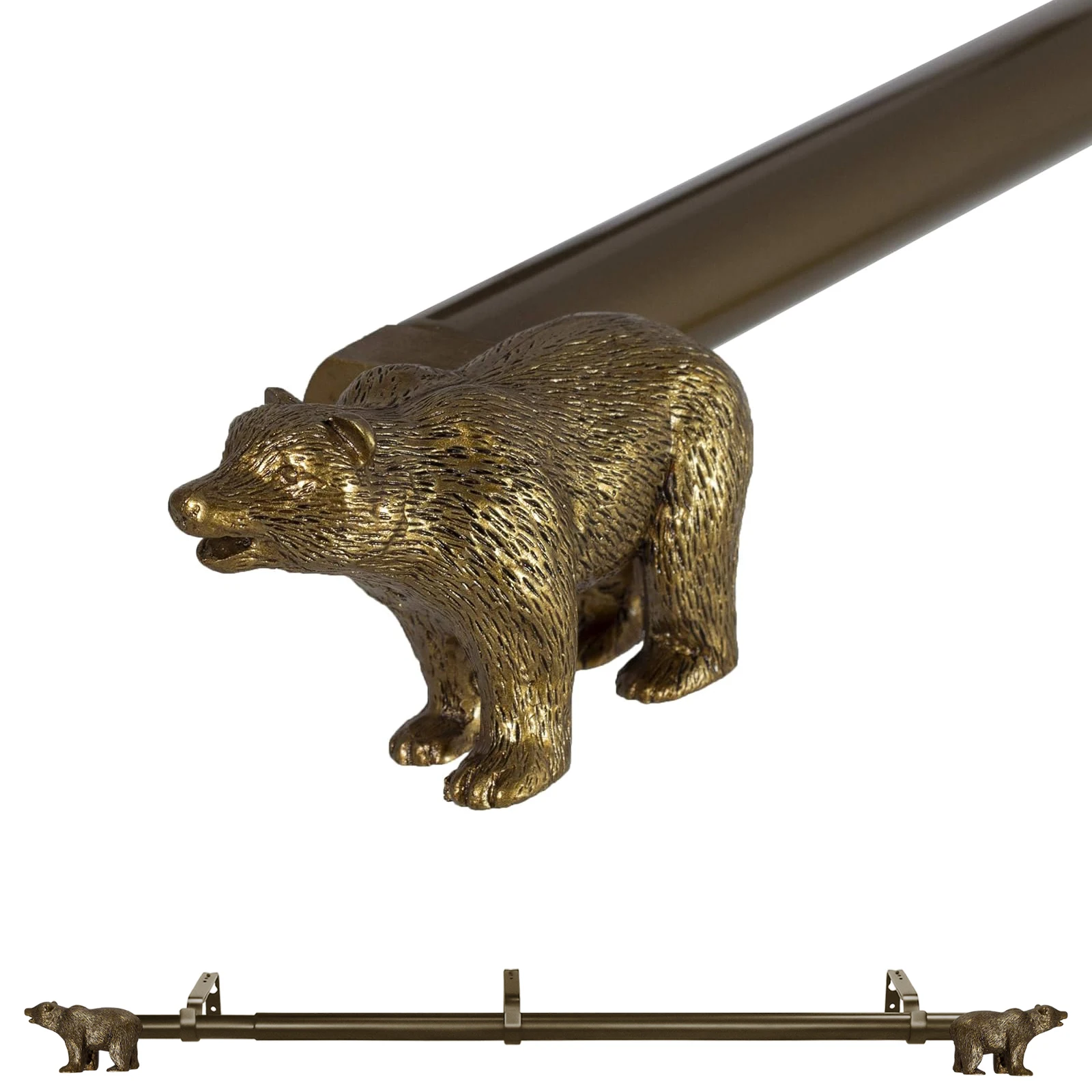 

3/4 Inch Adjustable Heavy Duty Curtain Single Rod Set With Farmhouse Bear Finials, 28"-48", 48"-84", 84"-120"