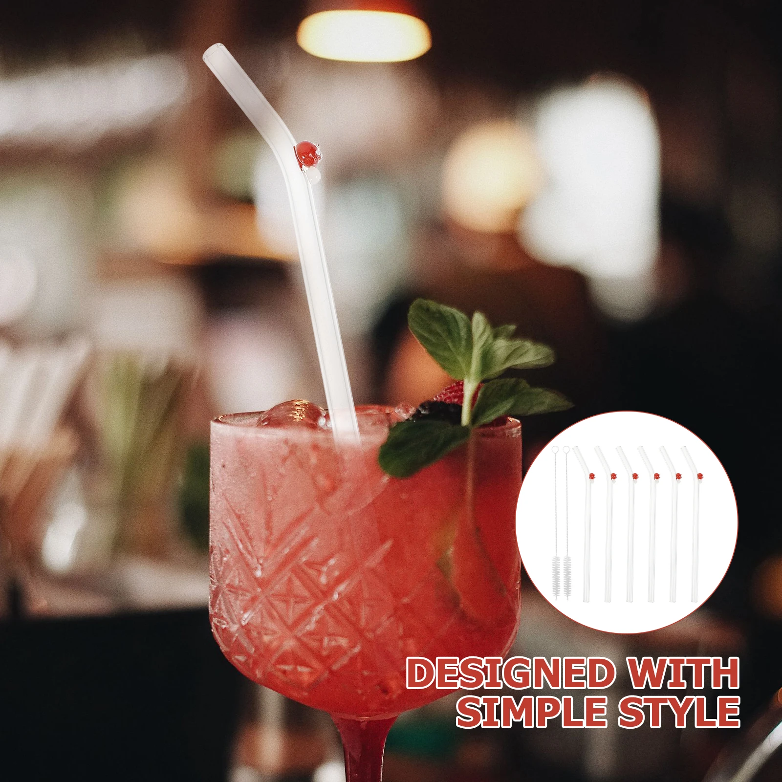 

Glass Straw Straws Cute Mushroom Reusable Drinking Juice with Brush Colored Mushrooms