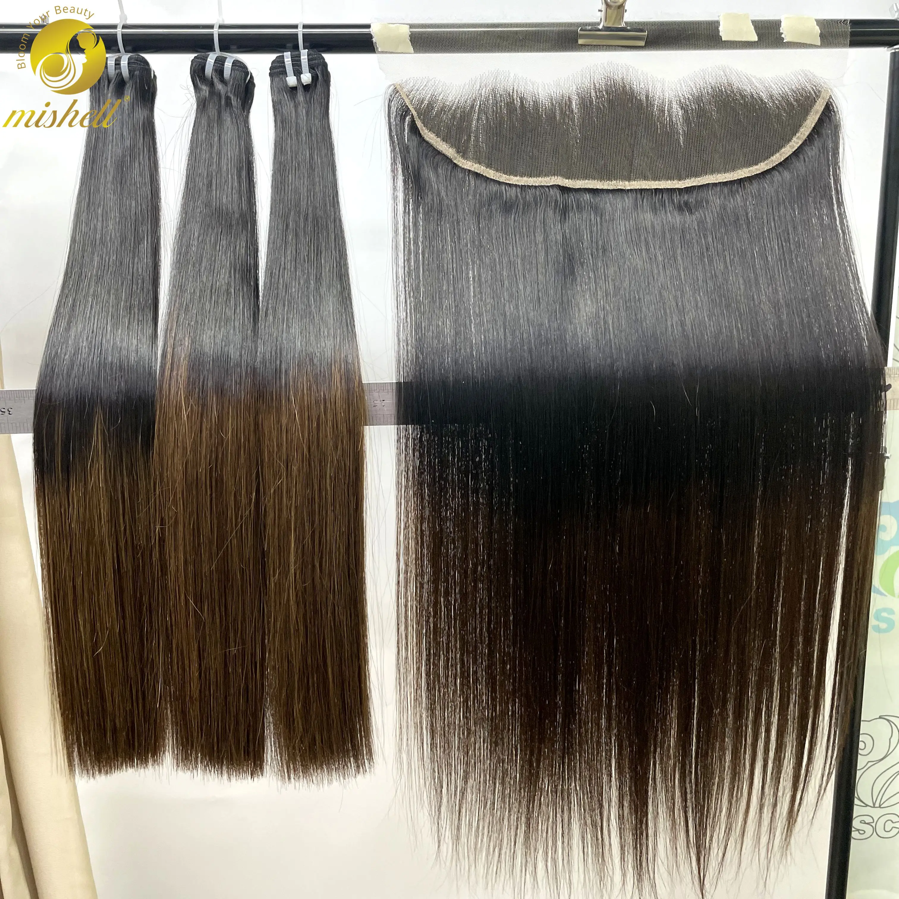 3/4+1 Double Drawn Vietnamese Bone Straight Bundles with 13x4 HD Lace Frontal Raw Human Hair Bundles with 2x6/5x5 Lace Closure