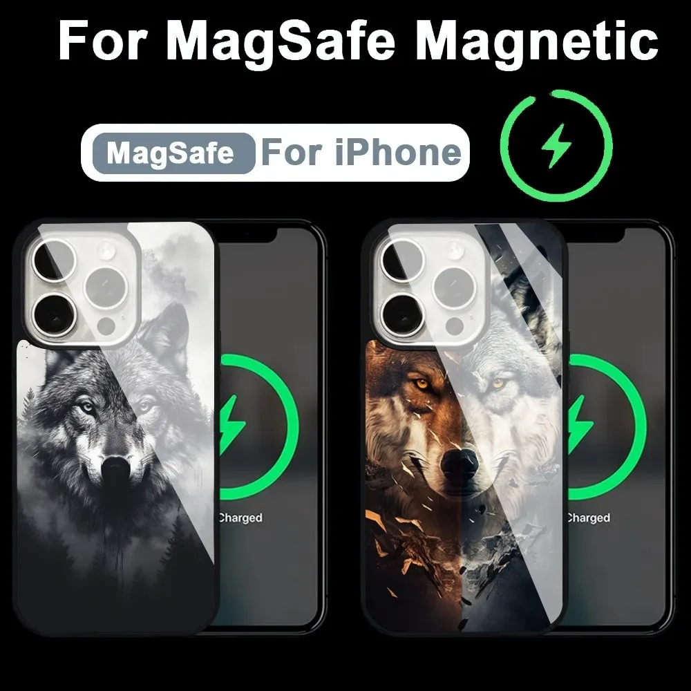 

Cool Black Wolf Print Phone Case Alex Mirror For Magsafe Wireless Charging Caver For IPhone 13 14 15 Pro Max 11 12 Mini