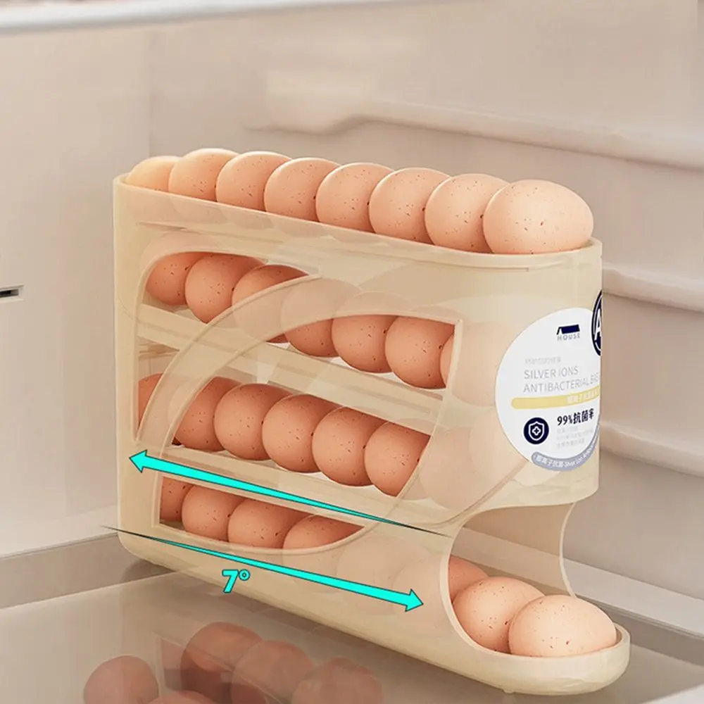 Plastic Automatic Egg Roller Space Saving Large Capacity Egg Roller Rack Four Tier Refrigerator Egg Storage Box