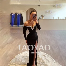 New Sheath Evening Dresses Off Shoulder V Neck Pearls Draped Sleek Wedding Dress Party Dresses Prom Dress Vestidos De Fiesta