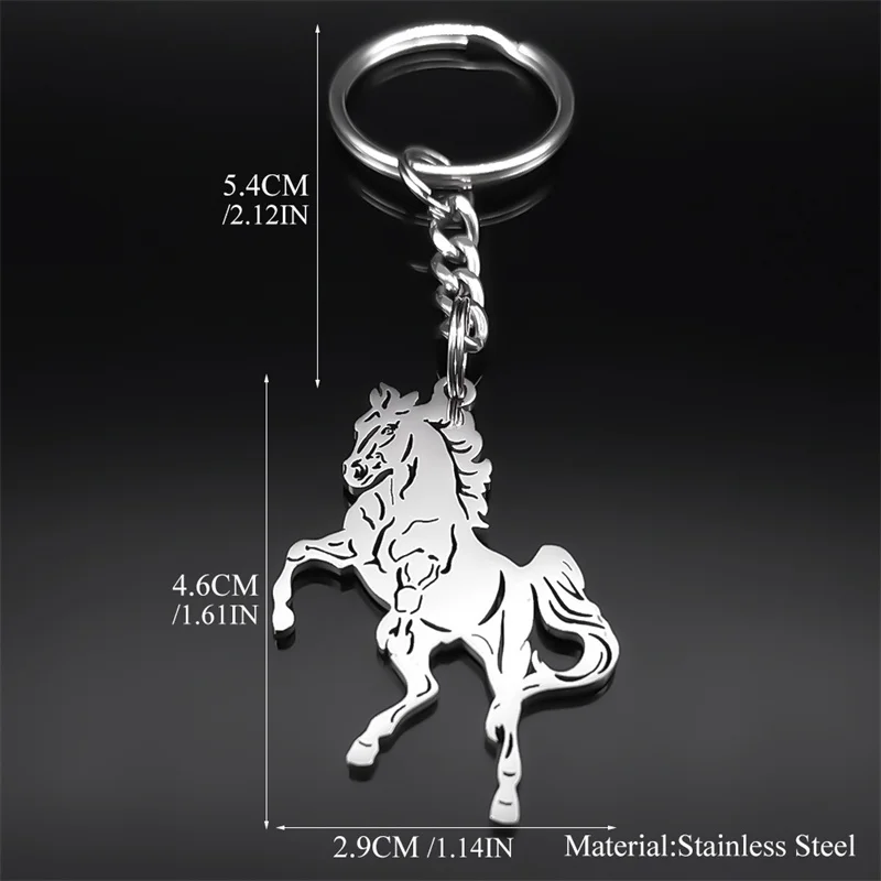 Lucky Horse Keychain for Women Men Stainless Steel Silver Color Animal Keyring Holder Bag Car Accessories Jewelry Gifts K3224S08