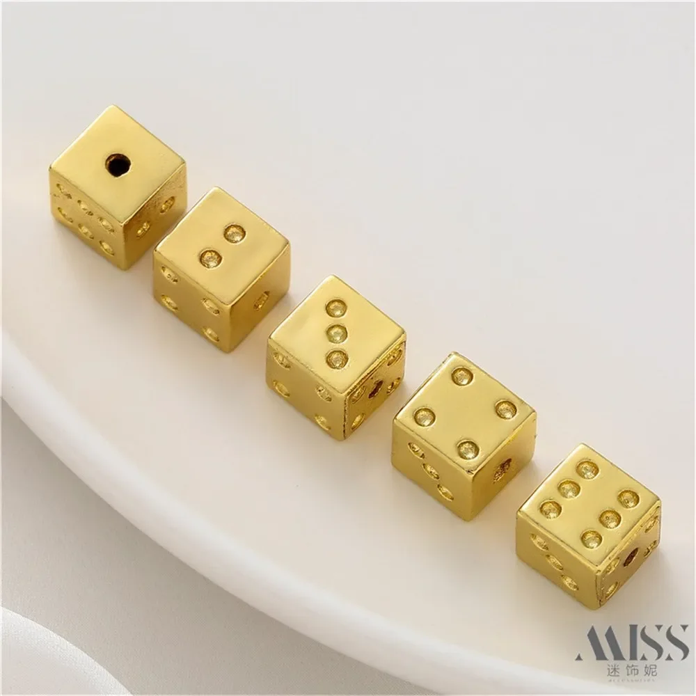 14K Gold-wrapped Dice Square Beads DIY Loose Beads Transfer Beads Homemade Bracelets, Necklaces, Jewelry Materials