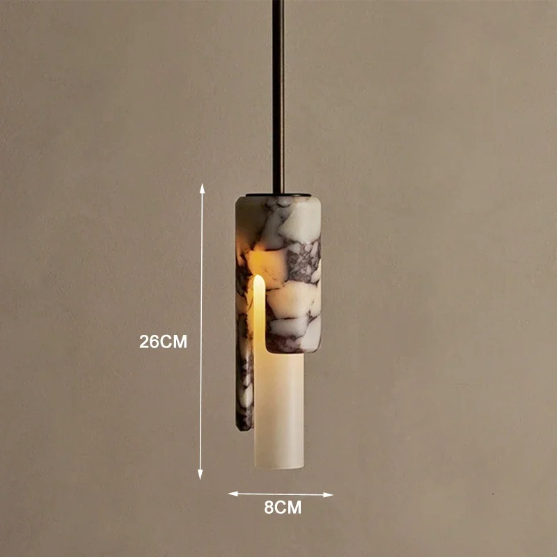 New Wabi-Sabi Natural Marble Pendant Light - Single-Head Artistic for Bedroom Bedside & Dining Room Vintage Chandelier Lamps