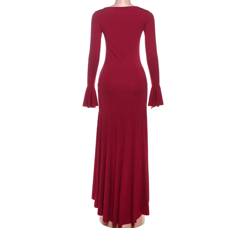 여성 우아한 솔리드 머메이드 맥시 드레스 스퀘어 넥 플레어 풀 슬리브 슬림 바디콘 연회 파티 롱 로브 캐주얼 스트리트웨어