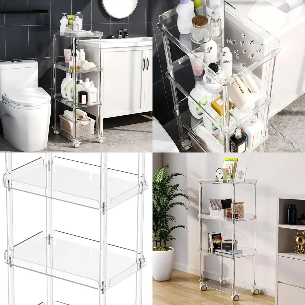 

4-уровневая тонкая тележка для хранения на колесиках — узкая универсальная тележка для кухни, ванной комнаты, гостиной, прачечной — 15,6 л x 10,2 В x 33,9 В