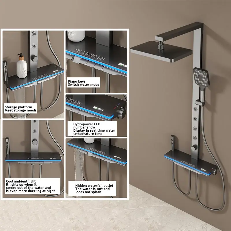 Imagem -02 - Banheiro Digital Display Shower Grupo Luz Ambiente Função Back Spray Gray Shower System Pacote