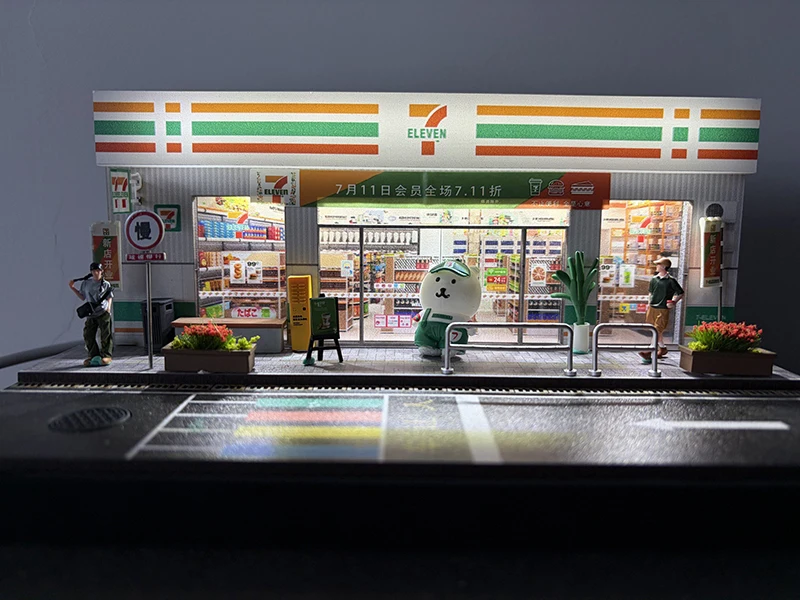 1-64-コンビニモデル-led-ライト付き-diy-ブロックカーライフシーンフィギュアミニ風景アセンブリサンドテーブルアクセサリー