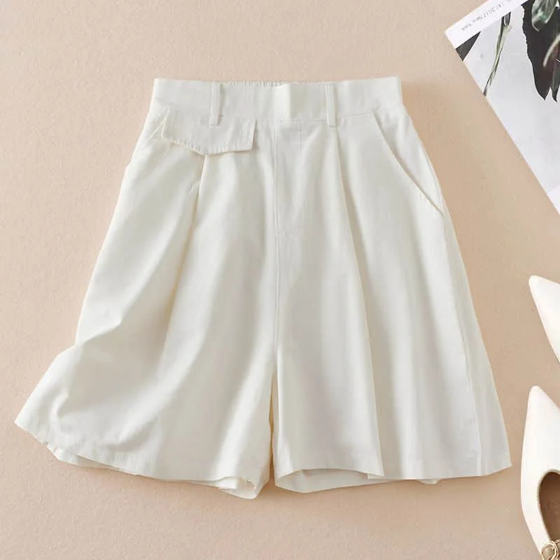 Solid Shorts for Women Casual Loose Elastic Waist Wide Leg Shorts Vintage Harajuku Five-point High Waisted Pants Women Clothing