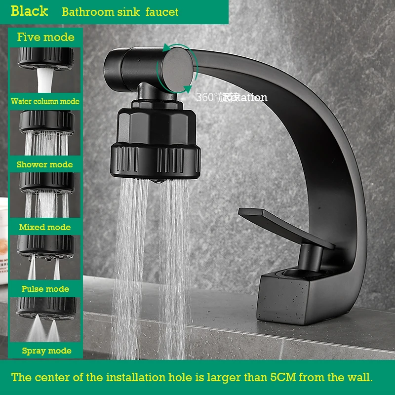 

New Design Black Deck Mount Bathroom Basin Faucet Vanity Vessel Sinks Mixer Tap Cold And Hot Water Tap With Mutifunctional Spout