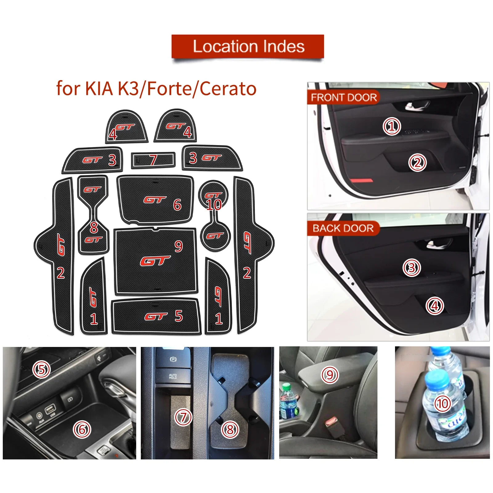 for KIA Forte K3 Cerato 2021 2022 2023 GT Anti-slip Gate Slot Cup Mat Door Groove Pad Interior Accessories 14pcs
