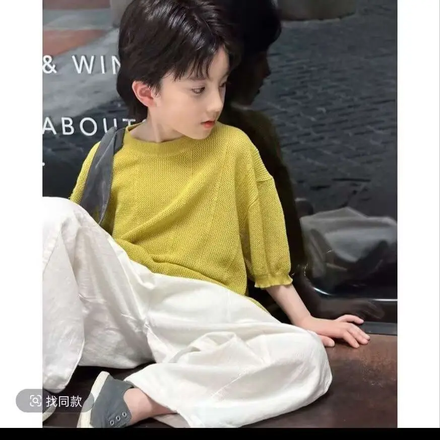 Summer Baby Boys Children Suits Kids Fashion Casual Yellow Soft Cotton TShirt+Loose Pants 2Pcs Sets Handsome Streetwear Outfit