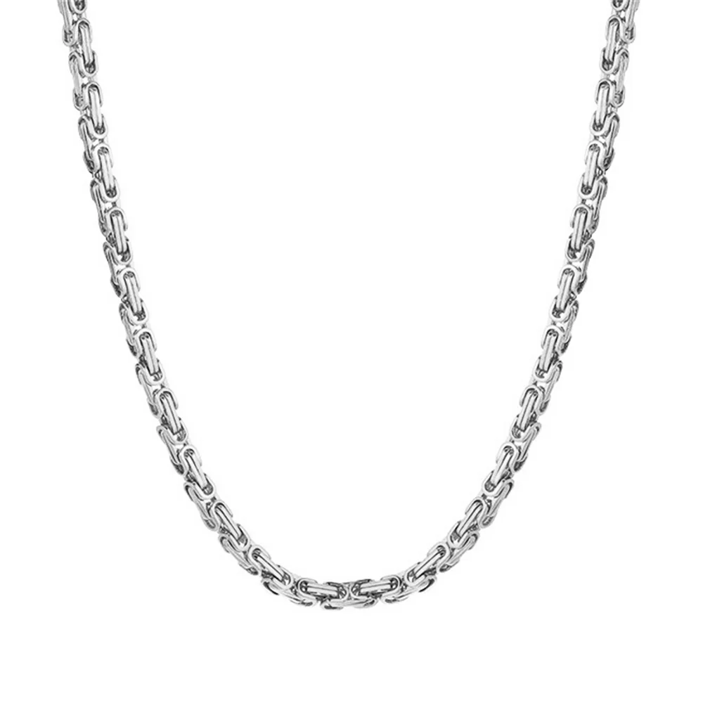 Punk Byzantine Chain Necklace Wholesale 4mm Silver Color Stainless Steel Box Chains For Women Men Fashion Vintage Jewelry Gift