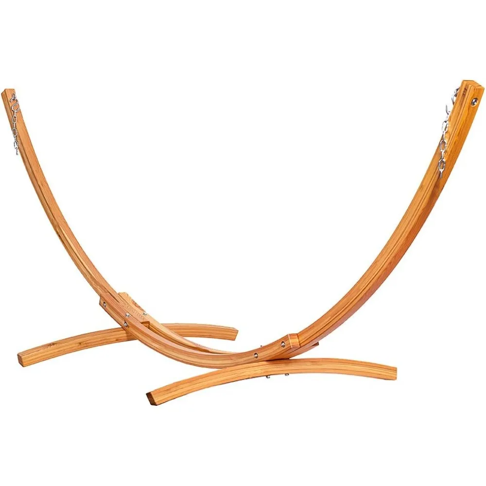 

10 FT Outdoor Arc Wood Hammock Stand, 2 Person Russian Pine Hardwood Hammock Stand with Carabiners and Chains