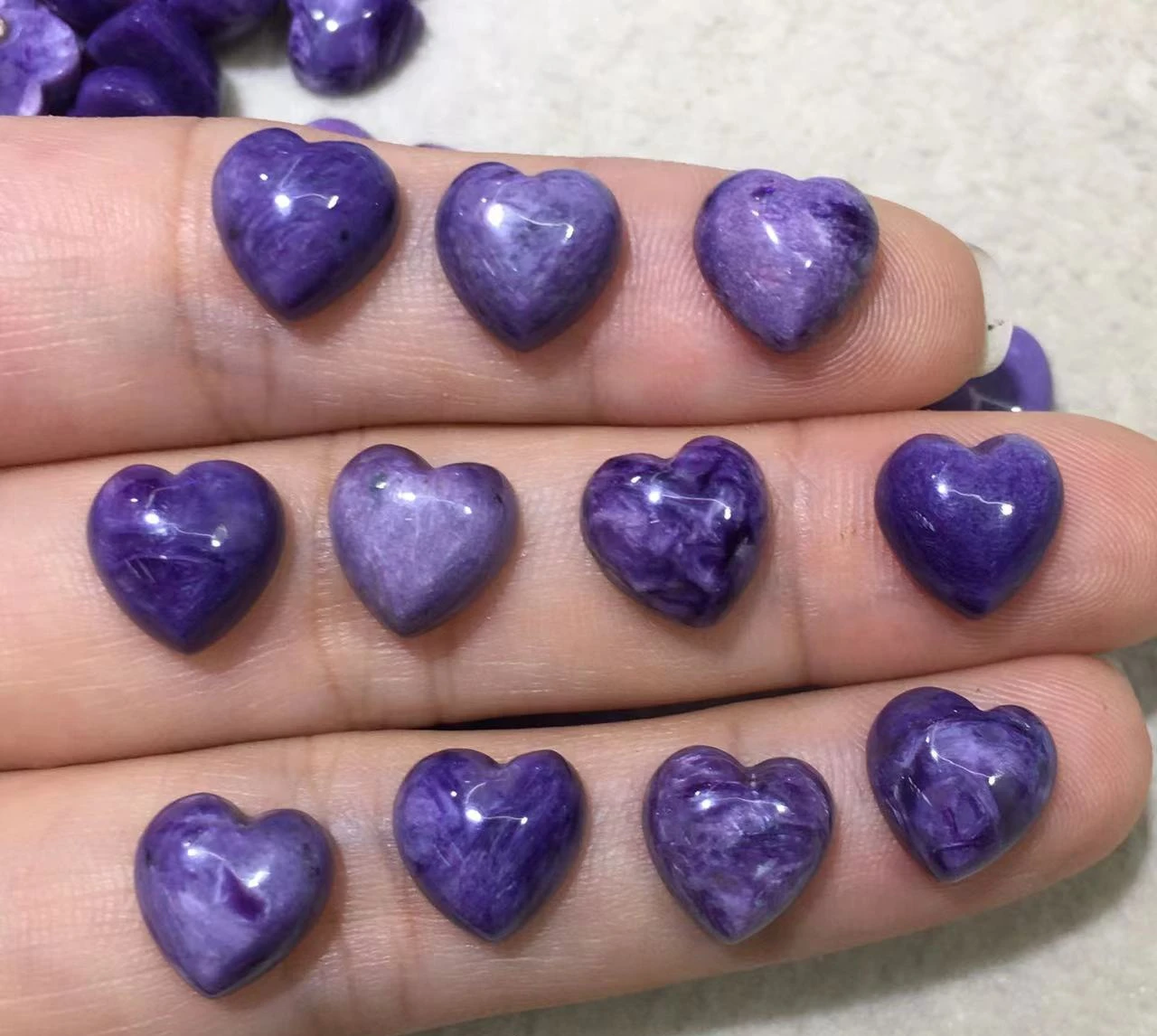 Wholesale 5pcs/pack Genuine Charoite Bead 6mm 7mm 9mm 10mm Hearts Semi-Precious Gemstone Cabochon Ring Jewelry Face