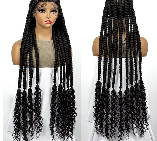 Pelucas trenzadas de encaje sintético Full HD con pelo de bebé, peluca con trenzas en caja rizada para mujeres negras, peluca de pelo Cornrow Frontal de encaje de 38 pulgadas