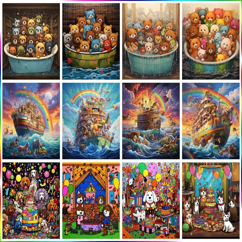 

GATYZTORY Diamond Mosaic Bear Full Square Diamond Painting Animal Bus Cross Embroidery Kit Creative Hobbies Home Decoration