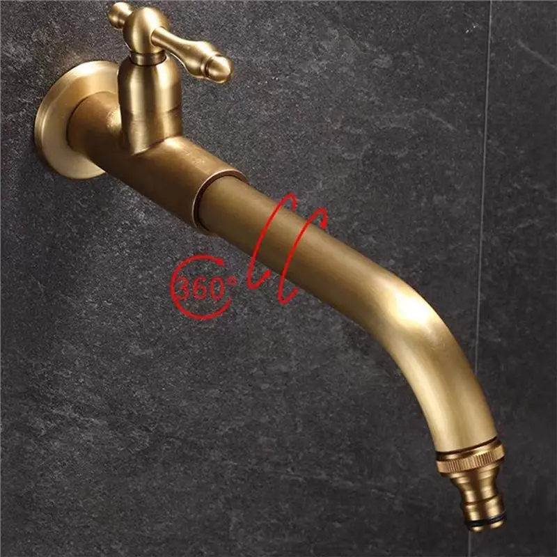 【CUSTOMER FAVORITE】Premium Copper Garden Faucet, Wall Mount Outdoor Tap With Extended Spout For Courtyard Patio