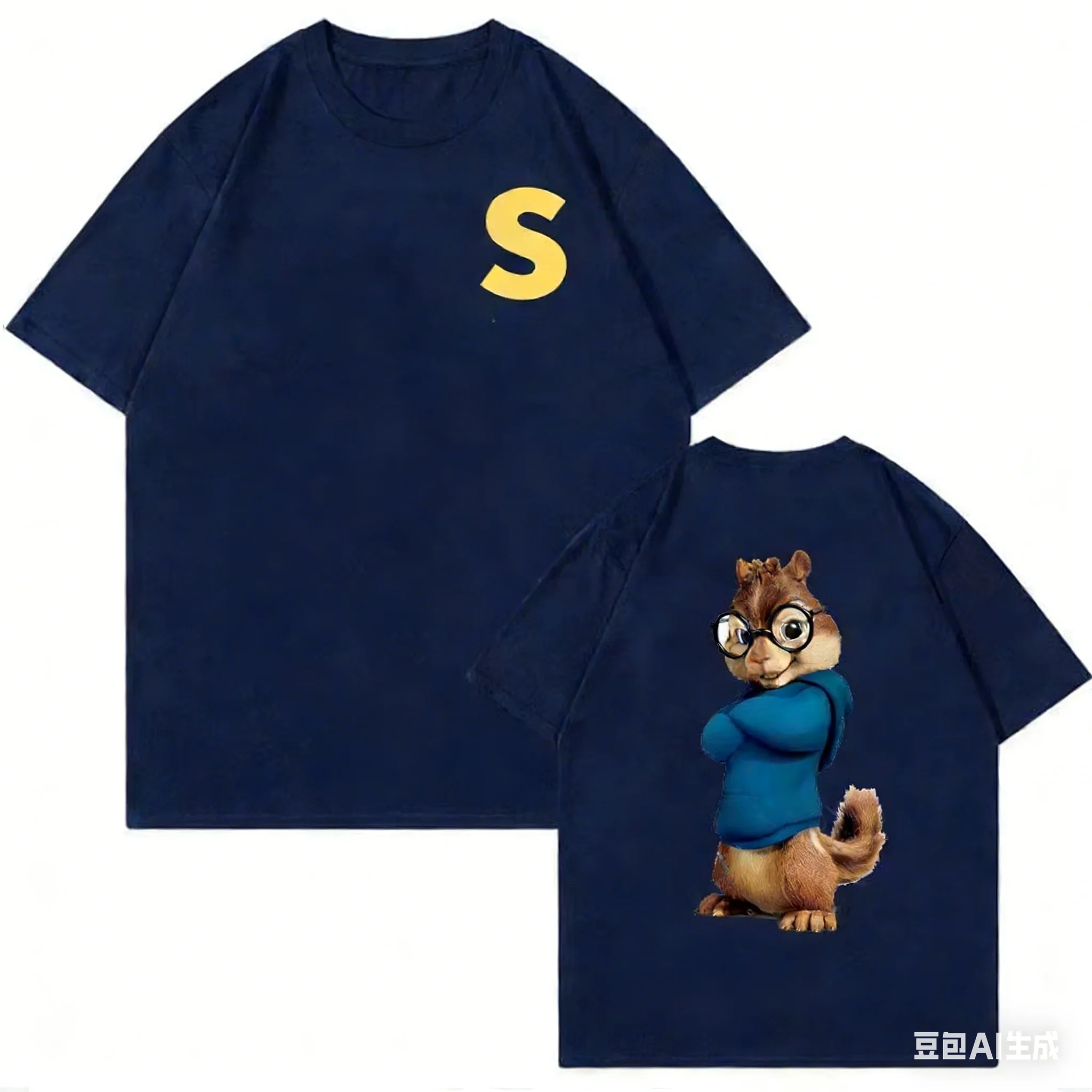 NEW Alvin and The Chipmunks Red Shirt Unisex S/P Movie Promo Nerd Geek Animation Adult T-shirt Graphic T Shirts Cotton Tee Tops