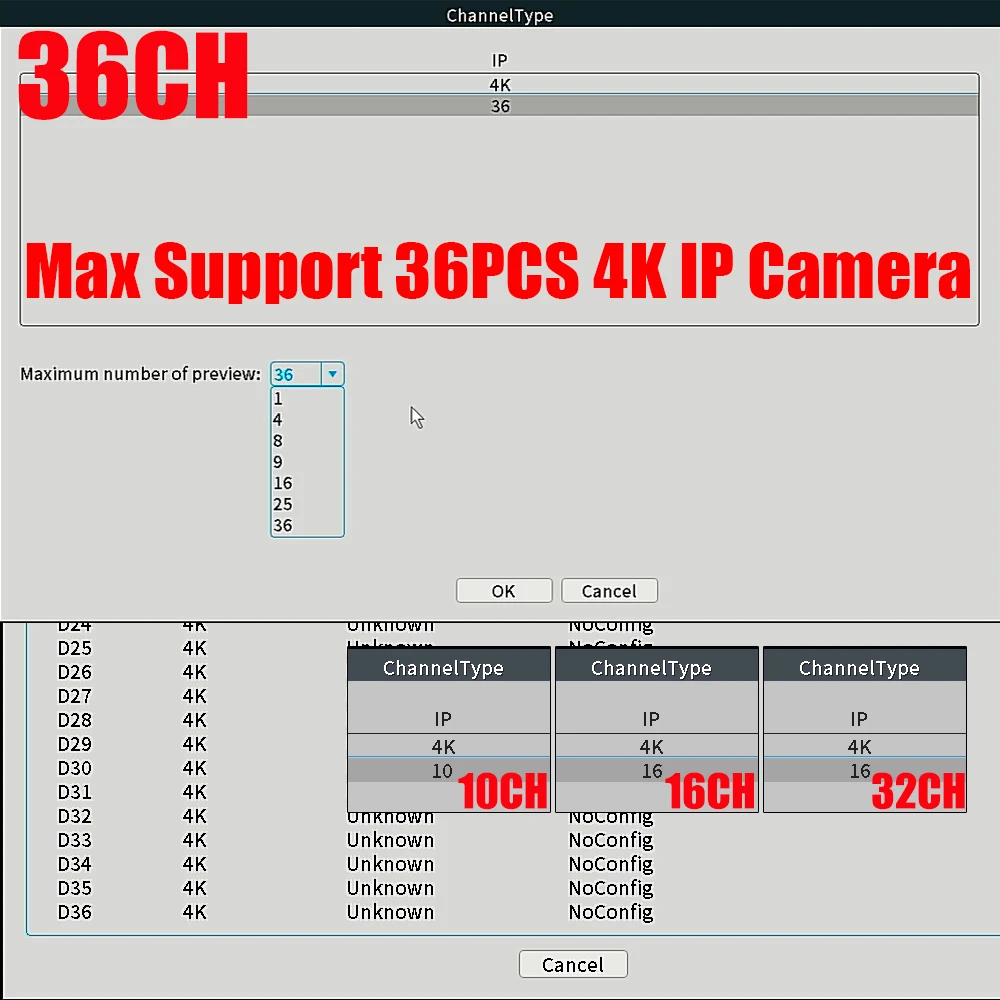 8MP H.265 NVR with Face Human Support Xmeye Pro App Mobile Monitoring 36CH 32CH 16CH 10CH 4K H.265 NVR HD 3840*2160 Output