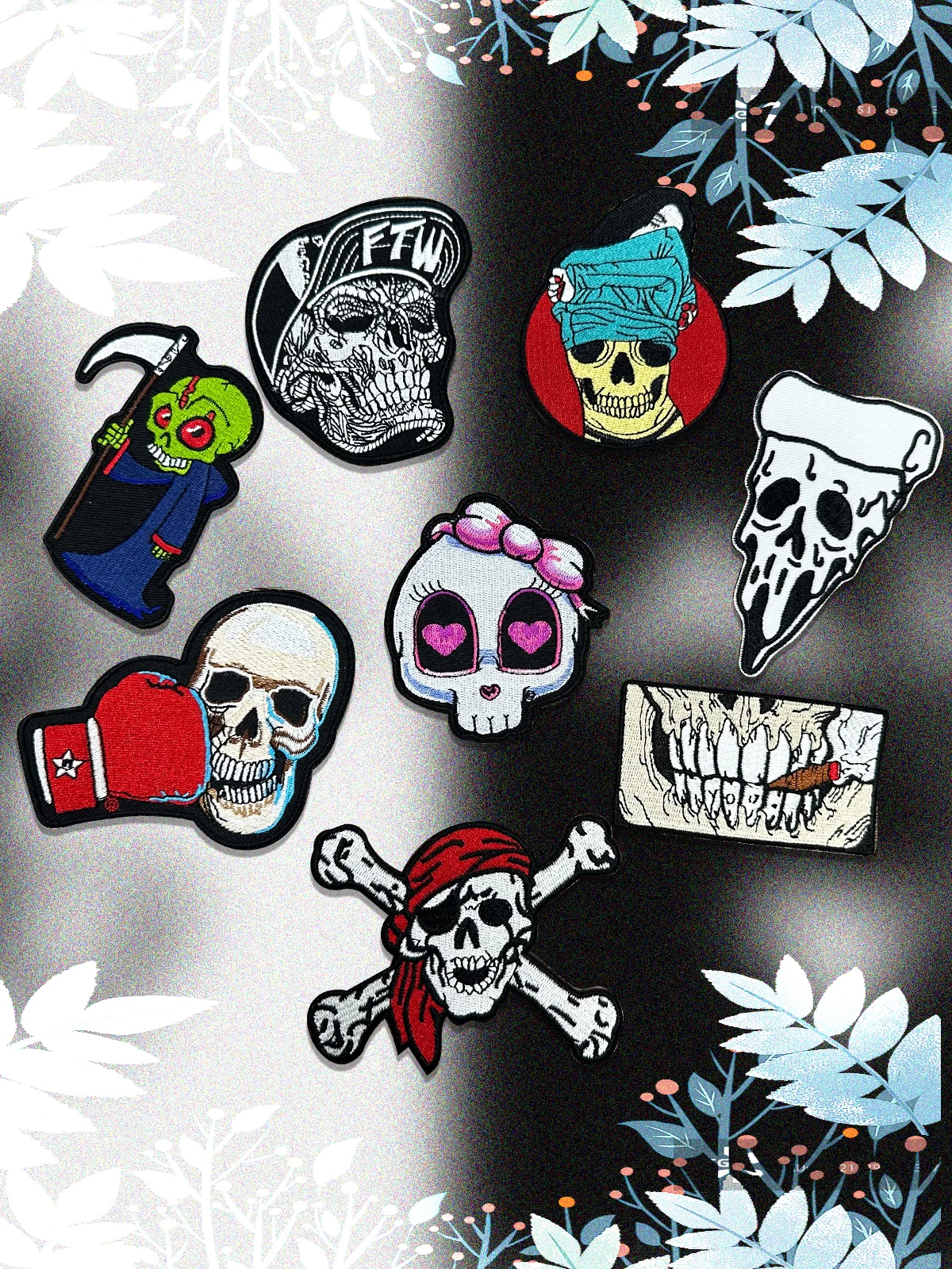 Skeleton Family Pirate Embroidery Patches for Jackets Clothes Iron on Cute Funny Pizza Woman Skull Grips Cigarette Badges DIY