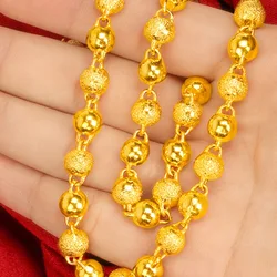 Pure 24k Yellow Gold Plated Buddha Beads Men's Necklaces for Women Gold Necklaces Chain Wedding Engagement Fine Jewelry Not Fade