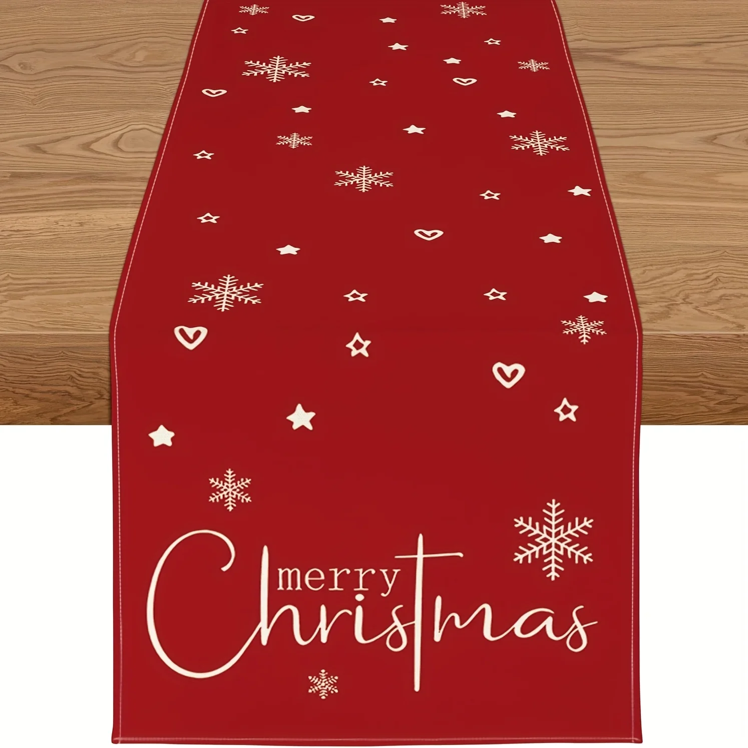 1 Merry Christmas Table Runner 2D With Snowflakes Stars Hearts for Christmas Dining Table Decor Adding Festive Warmth and Cheer