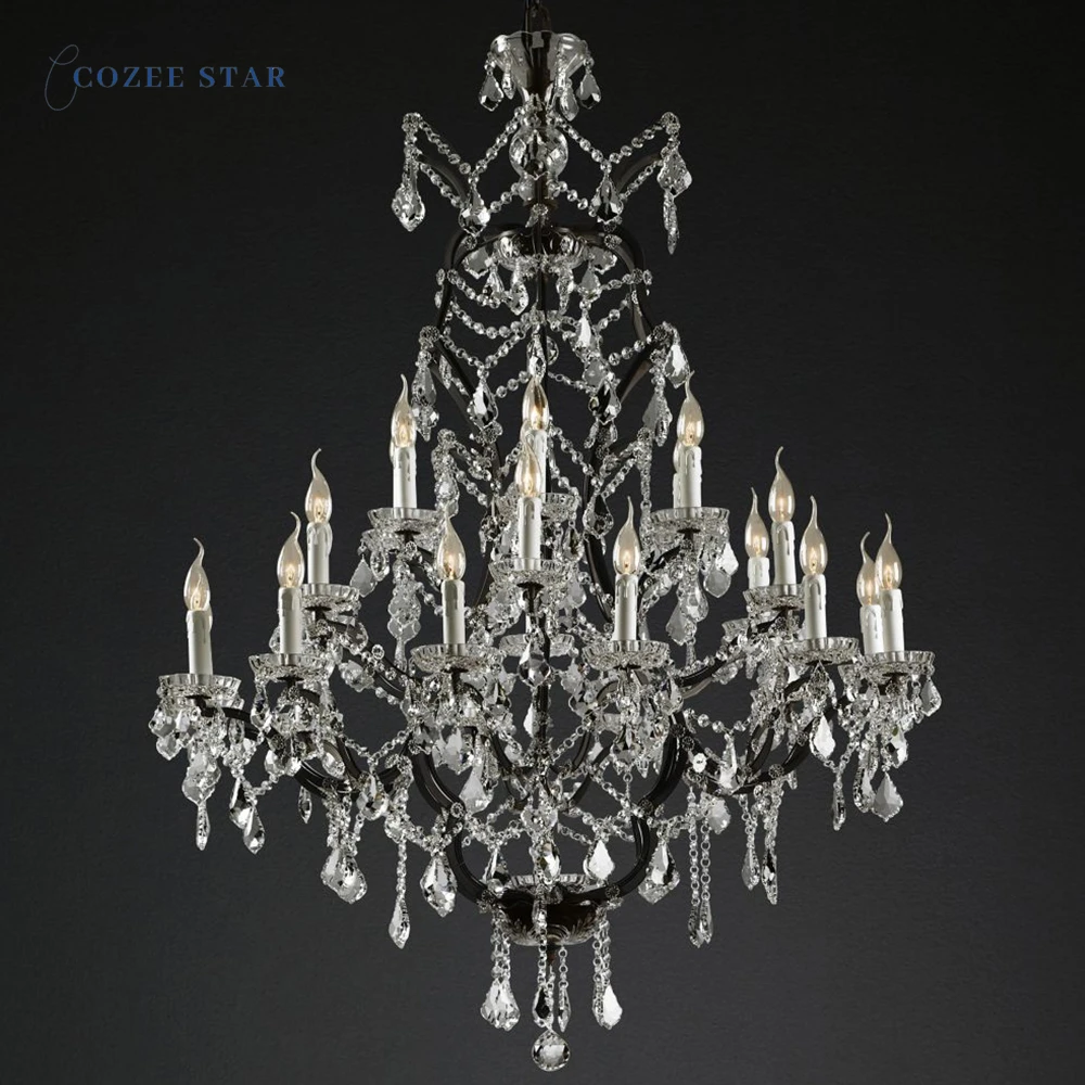 Rustic LED Chandeliers 19th C. Rococo Iron & Crystal Round Chandelier Lustre Bedroom Dining Room Living Room Pendant Lights