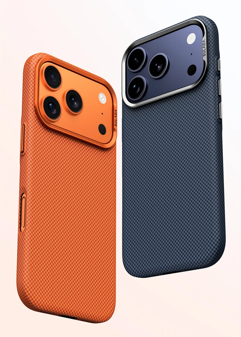 Magnetische Matte Handyhülle aus Legierung mit Einfarbigem Glas für iPhone 17 18 Pro Max 16 Pro, Carbonfaser-Textur, Kabellose Ladung, Rückseitenabdeckung – Detail 1