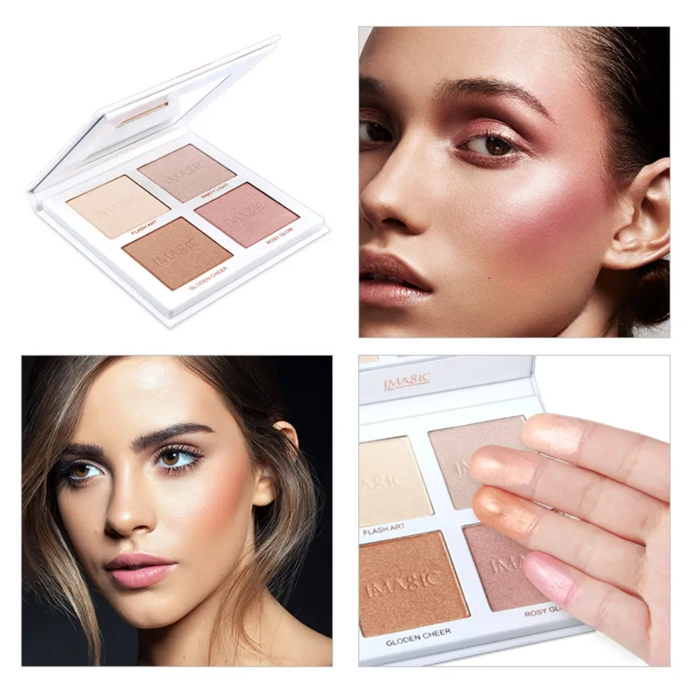 4 Colors Face Makeup Highlighter Bronzers Shimmer Powder Palette Blush 3D Texture Smooth Waterproof Contour Brighten Maquiagem