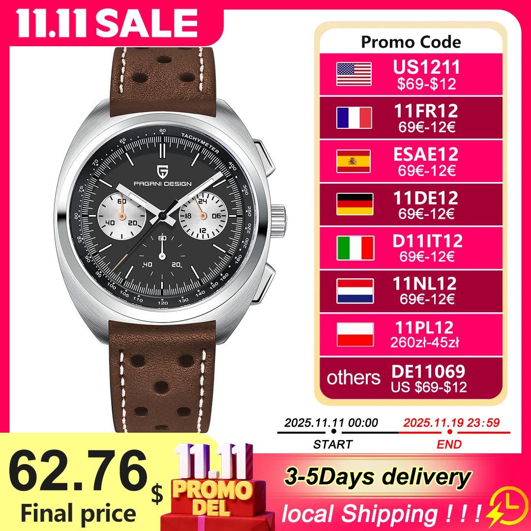 PAGANI DESIGN Men's Watches Luxury Quartz Wrist Watch For Men AR Sapphire Speed Chronograph Retro Dial Clock Reloj Hombre 2023