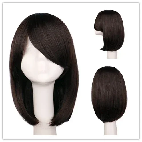 QQXCAIW для женщин и девочек, короткий боб, прямой парик для косплея, костюм для вечеринки, розовый, высокотемпературное волокно, аниме, парики из синтетических волос