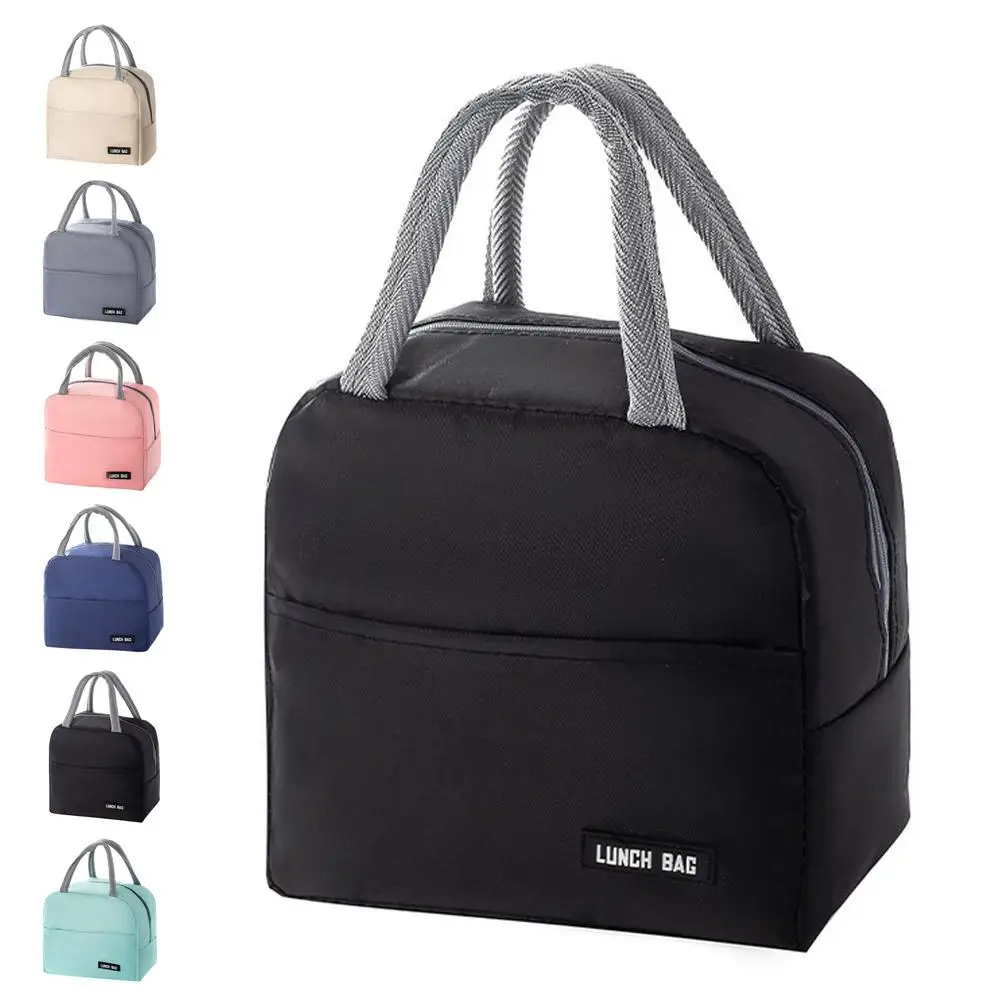 New portable lunch box bag solid color thickened thermal insulation bag insulated bento bag School work lunch bag with meal meal