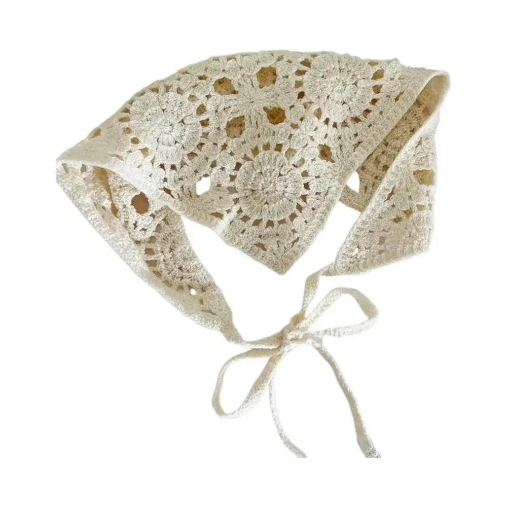 Solid Color Triangle Hair Scarf Hollow Handmade Crochet Knitted Headscarf Retro Knitted Sheer Mesh Fashion Headscarf Casual Wear