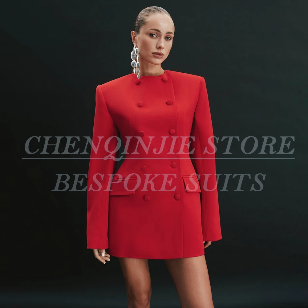 

Красный женский блейзер-костюм на заказ, однотонный двубортный пиджак, вечерний наряд, роскошная женская одежда, 1 шт.