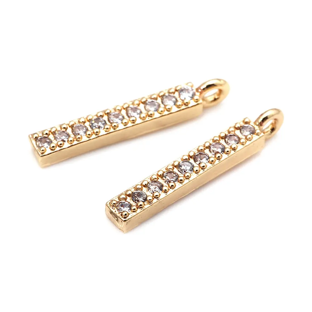 18K Gold Color Brass and Zircon Rectangle Tassel Charms Pendants High Quality Diy Jewelry Making Necklace Earrings for Women